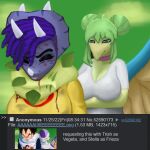  1:1 4chan absurd_res anthro asphyxiation blood blood_in_mouth blood_on_face blue_eyes bodily_fluids ceratopsian choker choking clothed clothing coffeewithdicks dinosaur dragon_ball duo english_text facial_horn female goodbye_volcano_high green_body green_hair hair hi_res horn humor jewelry markings necklace ornithischian purple_body purple_hair reptile requested scalie snoot_game_(fan_game) spiked_tail spikes spikes_(anatomy) stegosaurian stegosaurus stella_(gvh) text thyreophoran triceratops trish_(gvh) video_games 