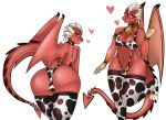  &lt;3 animal_print anthro armband bell bell_collar clothed clothing collar cow_print cow_print_bikini cow_print_thighhighs dorsal_spikes dragon ember_(xjax1) girly grin horn legwear lingerie male multi_horn red_body red_eyes red_scales scales smile solo spade_tail spikes spikes_(anatomy) stockings trinitynight wing_spikes wings 