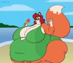  &copy; 2022 anthro beach belly big_belly big_breasts big_butt breasts butt canid canine clothing cloud digital_media_(artwork) eyewear female food fox fur gesture glasses green_eyes hair hi_res huge_breasts huge_thighs kayla_(satsumalord) mammal morbidly_obese morbidly_obese_anthro morbidly_obese_female multicolored_body multicolored_fur navel_outline obese obese_anthro obese_female one-piece_swimsuit open_mouth overweight overweight_anthro overweight_female popsicle red_hair sand satsumalord seaside sky solo swimwear symbol thick_thighs two_tone_body two_tone_fur water waving waving_at_viewer 