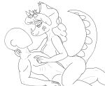  anon_(snoot_game) anthro bald breasts ceratopsian dinosaur duo facial_horn featureless_face female freckles freckles_on_breasts goodbye_volcano_high hair horn human male male/female mammal mistletoe monochrome nude on_top ornithischian plant reptile scalie simple_background sketch snoot_game_(fan_game) triceratops trish_(gvh) unknown_artist video_games white_background 
