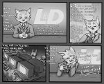  absurd_res anthro business_suit clothing comic company computer dialogue domestic_cat felid feline felis group hi_res humor lazy_device(mrming) male mammal mrming office scam speech_bubble suit text 
