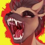  1:1 anthro bodily_fluids drooling ear_piercing herm_(lore) low_res makeup mouth_shot neoma_(neoma_ireto) open_mouth piercing saliva solo spotted_hyena tongue tongue_piercing unknown_artist 