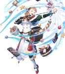  1girl annette_fantine_dominic arrow_(projectile) bangs boots bow_(weapon) braid breasts capelet closed_eyes dress elbow_gloves fire_emblem fire_emblem:_three_houses fire_emblem_heroes full_body fur_trim gloves highres holding holding_bow_(weapon) holding_weapon kiyu_(zuyu) knee_boots long_sleeves medium_breasts non-web_source official_art open_mouth orange_hair pom_pom_(clothes) shiny shiny_hair smile solo teeth transparent_background twin_braids twintails upper_teeth weapon 