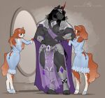  abs anthro anthrofied armor bottomwear clothing earth_pony equid equine evehly female friendship_is_magic hasbro hooves horn horse king_sombra_(mlp) loincloth male mammal mirror muscular muscular_anthro muscular_male my_little_pony pony sewing unconvincing_armor unicorn 