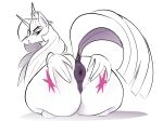  2022 absurd_res anus big_butt butt crouching crown cutie_mark digital_media_(artwork) dock elewdfurs equid equine equine_anus female feral friendship_is_magic genitals hasbro hi_res holding_butt horn horse huge_butt looking_at_viewer looking_back looking_back_at_viewer mammal my_little_pony nude nude_female pony princess_twilight_sparkle_(mlp) purple_eyes pussy rear_view simple_background solo spot_color tiara twilight_sparkle_(mlp) white_background winged_unicorn wings 