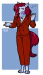  2022 angry anthro cigarette clothed clothing digital_media_(artwork) equid equine eyebrows fan_character fish haibet hair hi_res horse hybrid looking_at_viewer male mammal marine sfw shark simple_background smoke smoke_from_nose smoking solo suit tail 