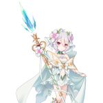 elf flower hair_flower hair_ornament highres holding holding_polearm holding_weapon kokkoro_(princess_connect!) medium_hair official_art pointy_ears polearm princess_connect! spear tachi-e transparent_background weapon white_hair 
