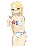  1girl bikini blonde_hair breasts eating food highres ice_cream mari_gold mole mole_under_eye orange_eyes original rong_rong runescape small_breasts swimsuit tagme thick_eyebrows 
