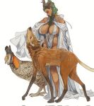  ambiguous_gender avian big_breasts bird breasts canid canine chicken female feral galliform gallus_(genus) group hi_res horn horned_humanoid humanoid looking_at_viewer mammal maned_wolf mossa phasianid prairie_chicken semi_clothed trio 