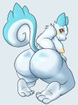  &lt;3 &lt;3_eyes absurd_res anthro areola big_butt blue_background blue_body blue_fur bratcatt breasts brown_eyes butt eyelashes female freckles freckles_on_breasts freckles_on_butt fur generation_4_pokemon hi_res huge_butt kneeling looking_at_viewer looking_back looking_back_at_viewer mammal nintendo nipples pachirisu pokemon pokemon_(species) rear_view rodent rosy_cheeks sciurid simple_background solo thick_thighs video_games white_body white_fur wide_hips yellow_areola yellow_nipples 