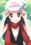  1girl beanie black_eyes black_hair blush dawn_(pokemon) hat ixy long_hair looking_at_viewer pokemon pokemon_(game) pokemon_dppt red_scarf scarf short_hair smile solo upper_body 