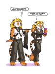  anthro bdsm blonde_hair bondage bound cartoonwolf duo felid female hair harness leash leash_and_collar leash_pull male mammal pantherine tiger 