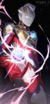  1boy 2022 absurdres alien artist_name clenched_hand cowboy_shot doran_(doran7280) highres looking_up male_focus night orb science_fiction solo space standing ultra_series ultraman_z ultraman_z_(series) white_eyes 