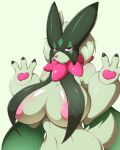  2022 anthro big_breasts blush breasts female fur generation_9_pokemon green_body green_fur hi_res huge_breasts kemojin looking_at_viewer meowscarada nintendo pink_eyes pokemon pokemon_(species) solo video_games 