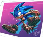  1boy animal_nose blue_eyes blue_fur commentary english_commentary furry furry_male gloves green_eyes kornart looking_at_viewer male_focus red_footwear red_gloves simple_background smile solo sonic_(series) sonic_the_hedgehog video_game 