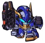  alternate_color blue_eyes chibi clenched_hand commentary commission gun gundam gundam_lfrith gundam_suisei_no_majo highres holding holding_gun holding_weapon mecha mobile_suit no_humans pillar_buster robot science_fiction simple_background solo symbol-only_commentary weapon white_background 