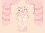  2022 anthro areola blush breasts crossed_arms crown duo female genitals lagomorph leporid looking_at_viewer mammal miu monochrome navel nipples nude princess pussy rabbit royalty simple_background 