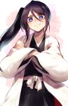  &gt;:) 1girl bangs black_hair black_kimono bleach bleach:_the_thousand-year_blood_war blue_eyes blush cowboy_shot crossed_arms flat_chest from_below haori japanese_clothes kimono kuchiki_rukia long_hair long_sleeves looking_at_viewer obi parted_bangs sash shinigami side_ponytail sidelocks simple_background smile smug soraao0322 standing v-shaped_eyebrows white_background wide-eyed wide_sleeves 
