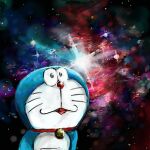  1:1 2016 anthro bell blue_body blue_fur collar digital_media_(artwork) domestic_cat doraemon doraemon_(character) felid feline felis front_view fur looking_at_viewer male mammal mt_tg open_mouth pouch_(anatomy) red_collar red_nose robtot shaded solo space whiskers white_body white_fur 