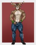  absurd_res anthro bell bell_collar belt bottomwear capreoline christmas_lights christmas_stocking clothing collar deer dolph_(fortnite) epic_games footwear fortnite hi_res male mammal nipples pants reindeer shirtless_anthro shirtless_male shoes solo triceramonster video_games 