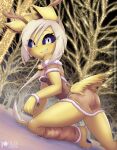  anthro bell breasts butt clothed clothing eeveelution female fur generation_1_pokemon hi_res jingle_bell jolteon looking_at_viewer nintendo outside pokemon pokemon_(species) rilex_lenov solo video_games yellow_body yellow_fur 