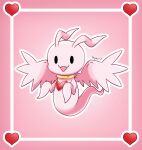  &lt;3 2021 ambiguous_gender bandai_namco digimon digimon_(species) feral full-length_portrait hi_res liliana86973943 looking_at_viewer marineangemon open_:3 pink_background pink_body portrait signature simple_background simple_eyes solo wings 