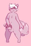  2018 anthro balls canid canine canis dogfluid fur genitals hair hi_res holding_object holding_penetrable_sex_toy holding_sex_toy huge_hips humanoid_genitalia humanoid_penis male mammal paws penetrable_sex_toy penis purple_body purple_fur purple_tail sex_toy smile solo two_tone_tail white_hair wolf 