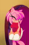  amy_rose animated anthro clothed clothing clothing_lift dress dress_lift female flashing_panties funkys0da geek_illustrations low_res panties sega solo sonic_the_hedgehog_(series) underwear 