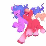  1:1 blue_hair blue_mane blue_tail cloudydr0p digital_media_(artwork) duo earth_pony equid equine female feral fetlocks fur hair happy hasbro hi_res hooves horn horse izzy_moonbow_(mlp) male mammal mane mlp_g5 my_little_pony open_mouth open_smile pony purple_body purple_fur purple_hooves red_body red_fur red_hooves simple_background smile sprout_cloverleaf_(mlp) tan_hair tan_mane tan_tail unicorn unicorn_horn white_background 