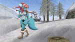  absurd_res anthro armed axe big_breasts blizzard_entertainment boots breasts canid canine canis christmas clothing female footwear hair hairy hi_res holidays mammal melee_weapon miyuka nipples nude pubes red_hair rubella_the_worgen snow solo tongue tongue_out video_games warcraft weapon were werecanid wolf worgen 