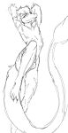  anthro dinosaur dromaeosaurid feathered_tail feathers genitals goodbye_volcano_high hair long_snout looking_at_viewer male markings monochrome nude penis raised_leg reed_(gvh) reptile scalie simple_background sketch slim snoot_game_(fan_game) snout solo theropod unknown_artist velociraptor video_games white_background 