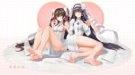  2girls absurdres bangs bare_legs barefoot black_hair blush breasts bridal_veil brown_hair closed_mouth dress earrings feet flower full_body girls&#039;_frontline gloves hair_flower hair_ornament hair_ribbon hairband hebai_xiaochuan highres jewelry large_breasts legs lips long_hair looking_at_viewer medium_breasts multiple_girls nail_polish necklace no_shoes official_alternate_costume on_floor partially_fingerless_gloves pink_nails red_ribbon ribbon ring simple_background sitting smile soles thighs toes type_95_(girls&#039;_frontline) type_95_(prairie_gentian_and_her_season)_(girls&#039;_frontline) type_97_(girls&#039;_frontline) type_97_(prayers_in_the_wind)_(girls&#039;_frontline) veil very_long_hair wedding_dress wedding_ring white_dress white_gloves white_hairband white_ribbon white_veil yellow_eyes 