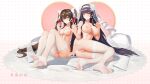  2girls absurdres bangs bare_shoulders black_hair blush breasts bridal_veil brown_hair closed_mouth collarbone earrings feet flower full_body garter_belt garter_straps girls&#039;_frontline hair_flower hair_ornament hair_ribbon hairband heart heart-shaped_pupils hebai_xiaochuan highres jewelry large_breasts legs lips long_hair looking_at_viewer medium_breasts multiple_girls nail_polish necklace nipples no_shoes nude official_alternate_costume on_floor pink_nails pussy red_ribbon ribbon ring simple_background sitting smile soles symbol-shaped_pupils thighhighs thighs toes type_95_(girls&#039;_frontline) type_95_(prairie_gentian_and_her_season)_(girls&#039;_frontline) type_97_(girls&#039;_frontline) type_97_(prayers_in_the_wind)_(girls&#039;_frontline) veil very_long_hair wedding_ring white_hairband white_ribbon white_thighhighs white_veil yellow_eyes 