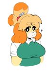  &lt;3 absurd_res animal_crossing anthro big_breasts breasts canid canine canis clothing domestic_dog female hair hi_res huge_breasts isabelle_(animal_crossing) lewd_dorky looking_at_viewer mammal nintendo orange_hair shih_tzu shirt smile solo topwear toy_dog video_games white_eyes yellow_body 