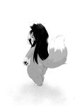  absurd_res anthro big_butt black_and_white black_hair black_sclera butt canid canine circle_eyebrows dark_body dark_fur eyebrows female fox fur hair hi_res huge_butt kemono long_hair looking_at_viewer looking_back looking_back_at_viewer mammal monochrome multicolored_body multicolored_fur nude open_mouth paws rear_view screentone short_stack solo two_tone_body two_tone_fur ukan_muri 