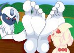 absol alcremie anthro barefoot dominant dominant_male duo eyes_closed feet feet_up female female_licking_male food foot_fetish foot_focus foot_lick foot_on_face foot_on_head foot_play fruit generation_3_pokemon generation_8_pokemon grass hi_res humanoid_feet larger_male licking looking_at_another looking_pleasured male male/female nettou nintendo outside plant pokemon pokemon_(species) size_difference smaller_female smile soles strawberry submissive submissive_female toes tongue tongue_on_foot tongue_out video_games 