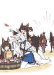  &gt;o&lt; 5girls akagi-chan_(azur_lane) amagi-chan_(azur_lane) amagi_(azur_lane) animal_ears annoyed azur_lane bare_shoulders bell black_kimono black_thighhighs blue_skirt blush brown_hair cleavage_cutout clothing_cutout eyeshadow facing_viewer fox_ears fox_girl fox_tail frown hair_bell hair_ornament hairclip happy highres japanese_clothes jumping kaga_(azur_lane) kimono kitsune kneeling leaning_on_person long_hair long_sleeves looking_at_another makeup medium_hair multiple_girls multiple_tails oukama outdoors red_skirt sandals skirt tail thighhighs tiptoes twintails very_long_hair washing white_hair white_kimono white_thighhighs wide_sleeves 