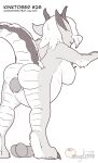  anus bent_over black_and_white breasts dragon egg female fur furred_dragon hi_res horn inktober moblie monochrome oviposition pregnant presenting 