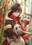  1boy aguaaaaaa bamboo bamboo_forest bishounen brown_eyes chuan_wei_huoguo forest highres male_focus nature panda short_hair solo the_tale_of_food 
