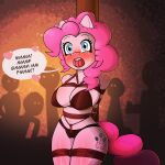  &lt;3 anthro bdsm big_breasts bikini blush bondage bound breasts clothing crotch_rope cutie_mark dialogue earth_pony english_text equid equine female friendship_is_magic gag gagtalk group hasbro hi_res horse looking_at_viewer mammal muffled_speech my_little_pony open_mouth pinkie_pie_(mlp) pony restraints rope rope_bondage solo_focus stuff_gag swimwear text tied_to_pole zeecibee 
