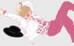  1boy :p absurdres arms_up blonde_hair collared_shirt curly_eyebrows facial_hair feet_out_of_frame goatee hair_over_one_eye hat highres jacket looking_at_viewer looking_over_eyewear male_focus no.6_(numberr_6) one_piece pants pink_pants pink_theme sanji_(one_piece) shirt short_hair sketch solo staring sunglasses tongue tongue_out white_jacket 