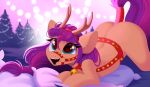  &lt;3 &lt;3_eyes absurd_res bell bell_collar blue_eyes collar digital_media_(artwork) earth_pony equid equine eyelashes fake_antlers female feral hair hasbro hi_res horse kebchach mammal mlp_g5 multicolored_hair my_little_pony open_mouth open_smile orange_body pillow pink_hair pink_tail plant pony purple_hair purple_tail smile solo sunny_starscout_(mlp) tree two_tone_hair two_tone_tail 