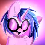  blue_hair chest_tuft digital_media_(artwork) equid equine eyebrows eyewear female feral friendship_is_magic fur hair hasbro hi_res horn kebchach mammal my_little_pony open_mouth open_smile shoulder_tuft smile solo sunglasses tuft unicorn unicorn_horn vinyl_scratch_(mlp) white_body white_fur 