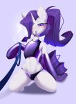  absurd_res armwear blue_eyes blush clothing elbow_gloves equid eyebrows eyelashes female friendship_is_magic gloves hair handwear hasbro hi_res horn kebchach kneeling latex leash mammal my_little_pony navel panties ponytail purple_hair purple_tail rarity_(mlp) semi-anthro smile solo underwear unicorn_horn white_body 