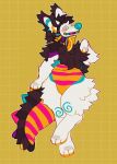  belly canid chubby_anthro chubby_belly chubby_male clown clown_costume clown_nose collar digitigrade dinosaur fleabag hi_res hybrid male mammal mask multicolored_body paws reptile scalie slightly_chubby solo sona_(fleabag) 