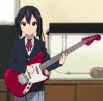  animated animated_gif black_hair brown_eyes gif guitar instrument k-on! long_hair lowres nakano_azusa school_uniform twintails 