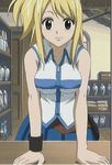  1girl animated animated_gif blonde_hair bouncing_breasts bracelet breasts brown_eyes cap fairy_tail gif jewelry lowres lucy_heartfilia screencap 