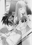  1boy 1girl 90s couple gundam gundam_wing heero_yui heero_yuy highres monochrome murase_shuko relena_peacecraft wing_gundam 