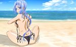  1girl beach bikini blue_hair breasts cloud hanaukyo_maid_team hanaukyo_maid_team_la_verite hanaukyou_maid_tai hanaukyou_maid_tai:_la_verite highres large_breasts long_hair looking_at_viewer looking_back mariel_(hanaukyo_maid_team) mariel_(hanaukyou_maid_tai) ocean outdoors sky solo swimsuit 