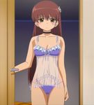  blush breasts brown_hair cameltoe cap highres kissxsis lingerie long_hair panties purple_panties screencap suminoe_riko underwear 